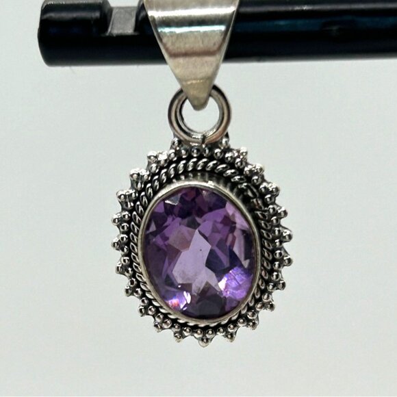 Sterling Silver Amethyst Pendant Earrings Set February Birthstone Minimalist - Picture 6 of 9